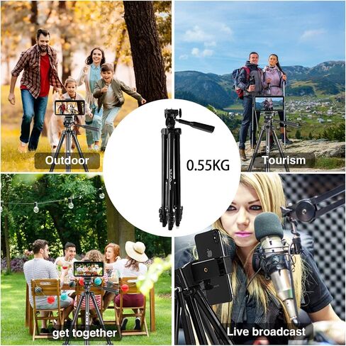 60" Aluminum Phone & Camera Tripod with Gooseneck Stand, Extendable Cell Phone Tripod Stand Compatible with iPhone/Android/Action Camera is Perfect for Live Streaming/Video Recording/Selfies in Kuwait