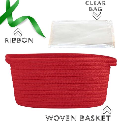 Small Woven Easter Gift Basket with Handles, 12 x 8 x 5 inches, Rope Basket Organizer with Gift Bags and Ribbons (Red) in Saudi Arabia