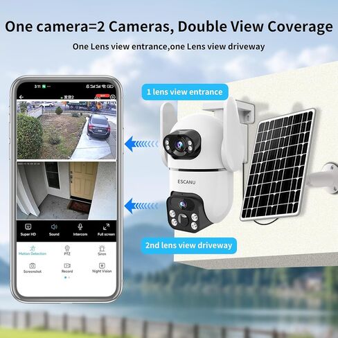Dual Lens Security Cameras Wireless Outdoor for Home Security,WiFi,2-Way Audio,Night Vision,Motion Tracking,No mothly fee Cameras,IP65 Water Proof in Kuwait