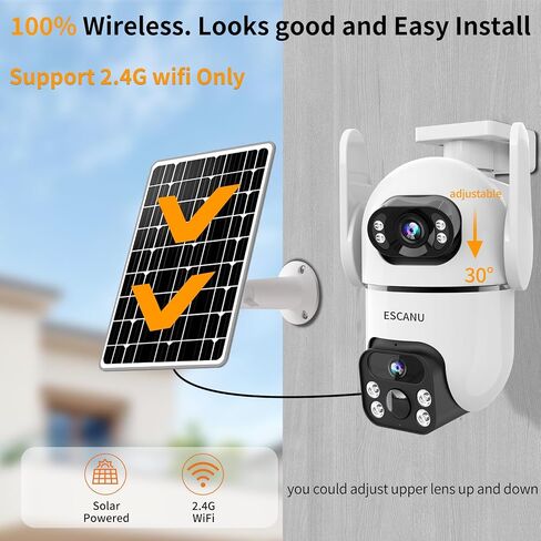 Dual Lens Security Cameras Wireless Outdoor for Home Security,WiFi,2-Way Audio,Night Vision,Motion Tracking,No mothly fee Cameras,IP65 Water Proof in Kuwait