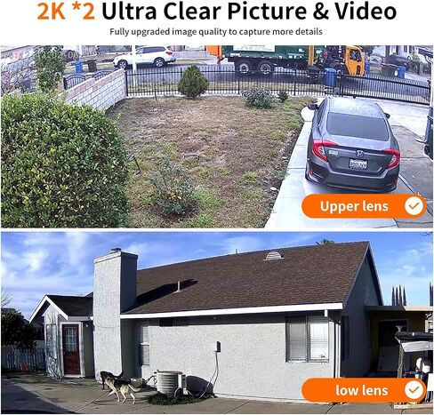 Dual Lens Security Cameras Wireless Outdoor for Home Security,WiFi,2-Way Audio,Night Vision,Motion Tracking,No mothly fee Cameras,IP65 Water Proof in Kuwait