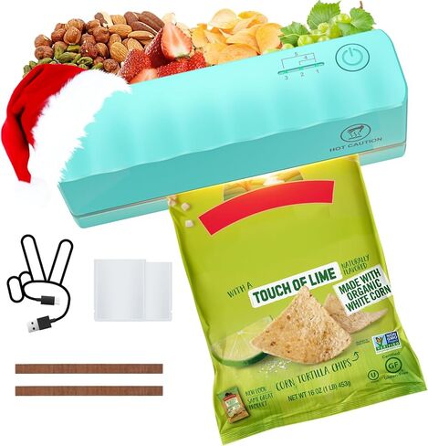 مانع تسرب الأكياس الصغيرة المطور، مانع تسرب الحرارة الصغير المحمول القابل لإعادة الشحن بقدرة 4000 مللي أمبير في الساعة مع شريط تسخين 4.7 بوصة و5 تروس قابلة للتعديل - أداة إعادة غلق الأكياس الحرارية السريعة لحقيبة الرقائق وحقيبة الوجبات الخفيفة وحقيبة بلاس in Kuwait