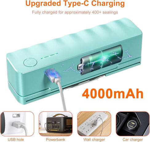 مانع تسرب الأكياس الصغيرة المطور، مانع تسرب الحرارة الصغير المحمول القابل لإعادة الشحن بقدرة 4000 مللي أمبير في الساعة مع شريط تسخين 4.7 بوصة و5 تروس قابلة للتعديل - أداة إعادة غلق الأكياس الحرارية السريعة لحقيبة الرقائق وحقيبة الوجبات الخفيفة وحقيبة بلاس in Kuwait