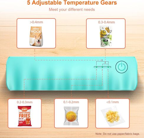 مانع تسرب الأكياس الصغيرة المطور، مانع تسرب الحرارة الصغير المحمول القابل لإعادة الشحن بقدرة 4000 مللي أمبير في الساعة مع شريط تسخين 4.7 بوصة و5 تروس قابلة للتعديل - أداة إعادة غلق الأكياس الحرارية السريعة لحقيبة الرقائق وحقيبة الوجبات الخفيفة وحقيبة بلاس in Kuwait