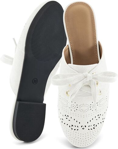 HARENCE Mules for Women Flats Shoes: Comfort Round Toe Backless Loafers Casual Slip On Lace Up Dressy Suede Mule in Kuwait