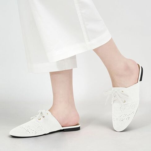 HARENCE Mules for Women Flats Shoes: Comfort Round Toe Backless Loafers Casual Slip On Lace Up Dressy Suede Mule in Kuwait