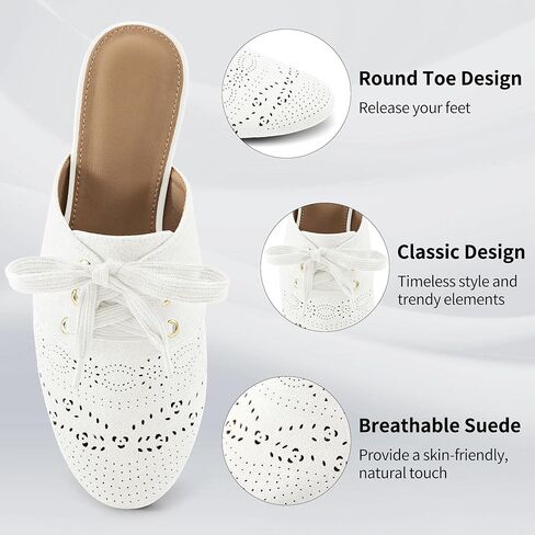 HARENCE Mules for Women Flats Shoes: Comfort Round Toe Backless Loafers Casual Slip On Lace Up Dressy Suede Mule in Kuwait