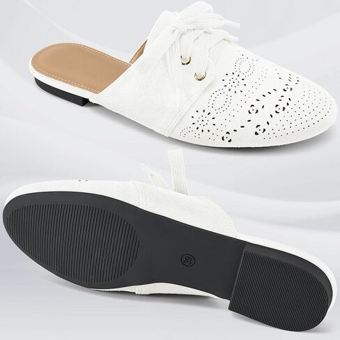 HARENCE Mules for Women Flats Shoes: Comfort Round Toe Backless Loafers Casual Slip On Lace Up Dressy Suede Mule in Kuwait