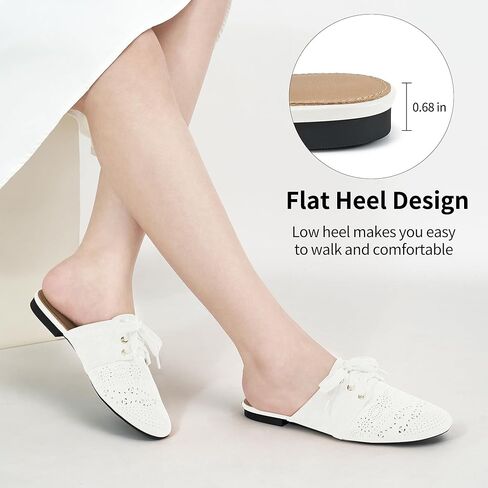 HARENCE Mules for Women Flats Shoes: Comfort Round Toe Backless Loafers Casual Slip On Lace Up Dressy Suede Mule in Kuwait