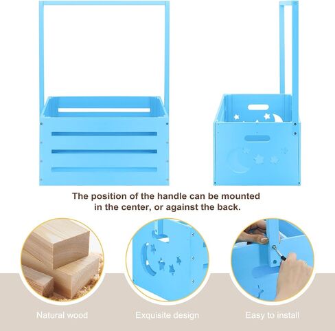 Wooden Baby Shower Crate Closet, Baby Shower Basket with Handle & Rack Hangers & Garland & Letter Cards Wooden Crate for Baby Shower Gifts Toy Storage Box Welcome Newborn Parents Party - Blue in Saudi Arabia