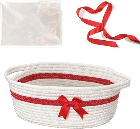 Red Basket Easter Gift Bag: Cellophane Wrap for Easter Baskets Empty Baby Shower Gifts with Ribbons and Handles - Rope Cotton Large Woven Basket for Storage - Cute Boxes Bulk Gifts for Women in Saudi Arabia