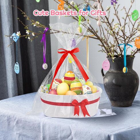 Red Basket Easter Gift Bag: Cellophane Wrap for Easter Baskets Empty Baby Shower Gifts with Ribbons and Handles - Rope Cotton Large Woven Basket for Storage - Cute Boxes Bulk Gifts for Women in Saudi Arabia