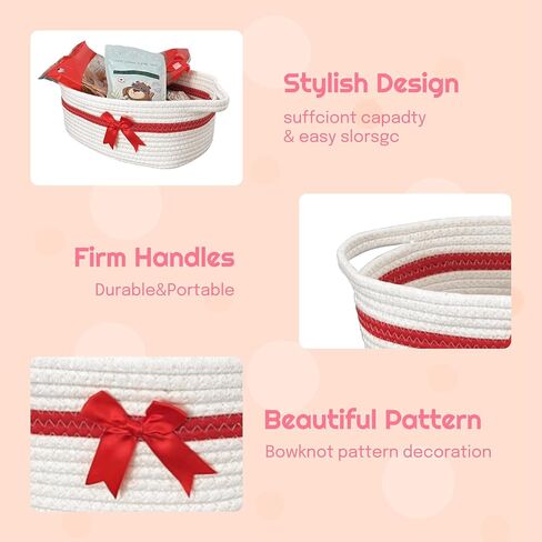 Red Basket Easter Gift Bag: Cellophane Wrap for Easter Baskets Empty Baby Shower Gifts with Ribbons and Handles - Rope Cotton Large Woven Basket for Storage - Cute Boxes Bulk Gifts for Women in Saudi Arabia