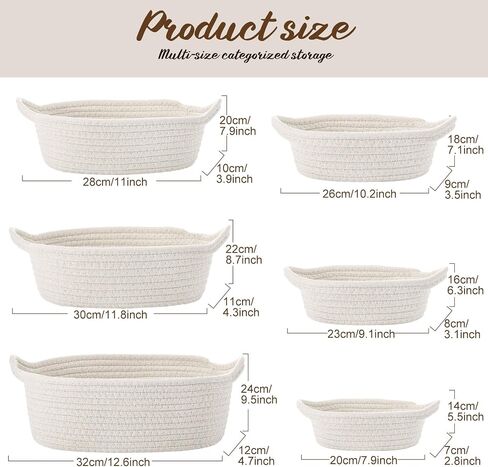 Zopeal 6 Piece Oval Storage Basket Set, Cotton Rope Woven Basket with Handle, Gift Basket, Toy Basket, Soft Baby Basket for Nursery, Cat Dog Toy Baskets, Multi Use Baskets for Home Office (Beige) in Saudi Arabia