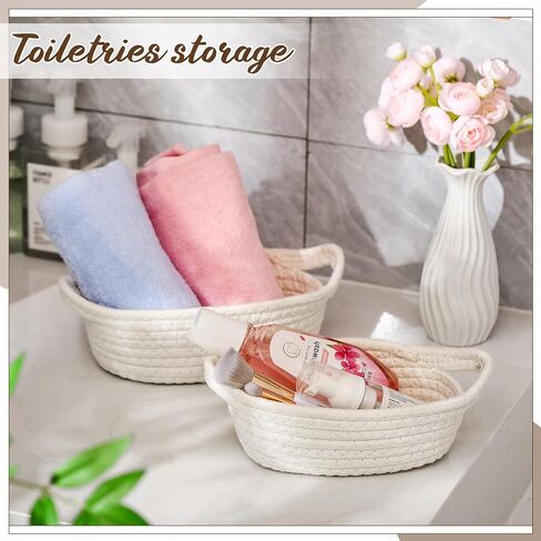 Zopeal 6 Piece Oval Storage Basket Set, Cotton Rope Woven Basket with Handle, Gift Basket, Toy Basket, Soft Baby Basket for Nursery, Cat Dog Toy Baskets, Multi Use Baskets for Home Office (Beige) in Saudi Arabia