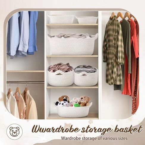 Zopeal 6 Piece Oval Storage Basket Set, Cotton Rope Woven Basket with Handle, Gift Basket, Toy Basket, Soft Baby Basket for Nursery, Cat Dog Toy Baskets, Multi Use Baskets for Home Office (Beige) in Saudi Arabia