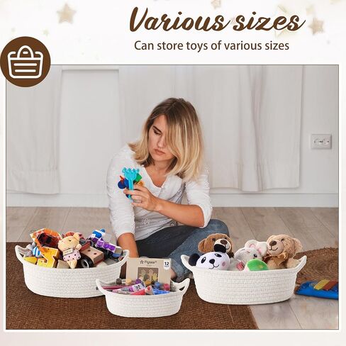 Zopeal 6 Piece Oval Storage Basket Set, Cotton Rope Woven Basket with Handle, Gift Basket, Toy Basket, Soft Baby Basket for Nursery, Cat Dog Toy Baskets, Multi Use Baskets for Home Office (Beige) in Saudi Arabia