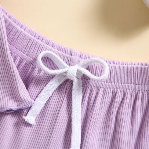 Toddler Baby Girls Summer Clothes Ribbed Knit Ruffle Short Sleeves T-shirt + Shorts Outfits Set in Saudi Arabia