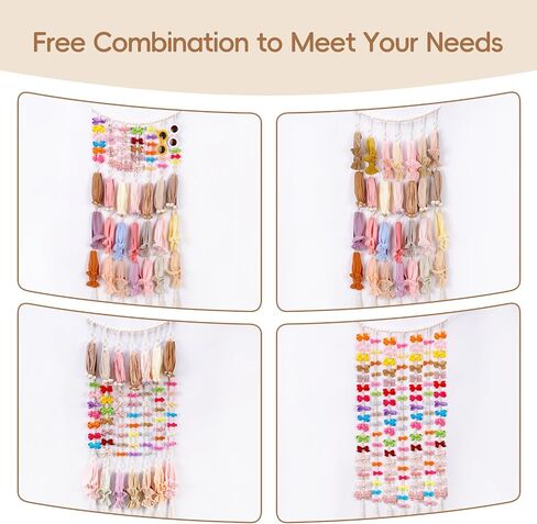 Headband Holder Hair Bows Organizer for Baby Girls, Macrame Bow Holder Hair Accessories Organizer, Wooden Beads Garland Bow Hanger Storage Wall Hanging Boho Decor for Baby Nursery Toddler Girls Room in Saudi Arabia