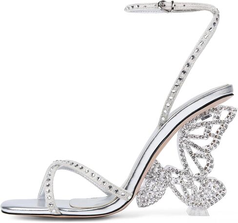 Rhinestone Butterfly High Heels for Women - Open Round Toe Stiletto Heel Sandals with Ankle Wrap Buckle Wedding,Prom,Evening Dressy Shoes in Saudi Arabia