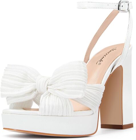 MUCCCUTE Bow Heels for Women Chunky Platform Heels with Ankle Strap Open Toe Heeled Sandals Bridal Wedding Dressy Shoes in Kuwait