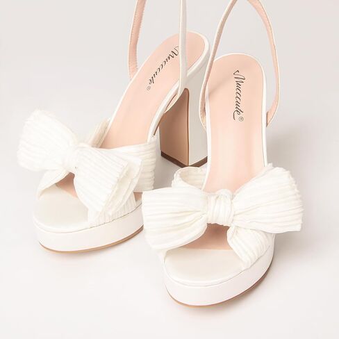 MUCCCUTE Bow Heels for Women Chunky Platform Heels with Ankle Strap Open Toe Heeled Sandals Bridal Wedding Dressy Shoes in Kuwait