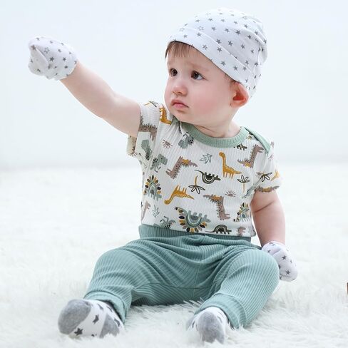 Ruliby Baby Bodysuit Ribbed Romper 5-pcs Soft Unisex Boy Girl Outfit Clothes Set 0-12 momth in Saudi Arabia