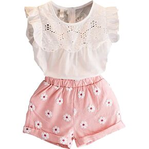 Happy Town Toddler Kids Baby Girls Outfits Clothes T-Shirt Blouse Tops and Floral Shorts Pants Suit 2PCS Set in Kuwait