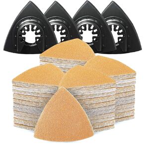 Gulrear 124PCS Multitool Sanding Pads for Oscillating Tool Sanding Attachments, Contains Triangle Sandpaper in a Variety of Grits, Detail Sanders for Woodworking, Metal and Other Surfaces