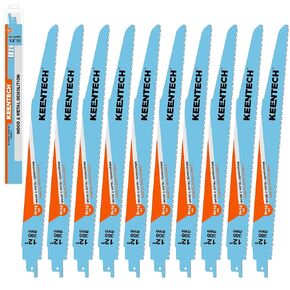 KEENTCH Sawzall Blades Metal and Wood Demolition, 12 Inch 8+10TPI, M42 Bi-Metal Reciprocating Saw Blade with 8% Cobalt for Sheet Metal, Metal Pipe, Drywall, FRP, Composite Material Demolition 10 Pack