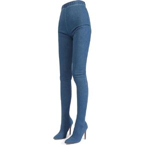 Denim Boot Leggings for Women, Blue Jean High Heel Leggings Boots, Over Knee Pointed Toe Stiletto Stretch Pull On Pant Boots