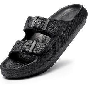 Harvest Land Sandals for Women Double Buckle Adjustable Slides+EVA Thick Sole Slippers