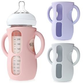 3 Pack Silicone Sleeves for Philips Avent Glass Bottle - Anti Breakage Baby Bottle Holder with Handles for Phillips Avent Glass Bottles 8 oz & 4 oz