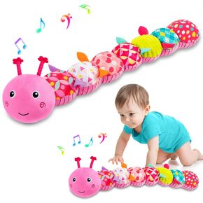 Baby Toys Musical Caterpillar, Infant Stuffed Animal Toys for 0-6 6-12 Months with Crinkle and Rattles, Tummy Time Sensory Toys Newborn Boys Girls Gifts 0 3 6 9 12 Months - Green