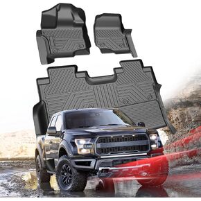 Car Floor Mats for Ford F-150 2015-2020/2021 2022 2023 2024 (Rear w/o Fold Flat Storage), All Weather Protection TPE Car Mats Custom Truck Liners Accessories, Front & 2nd Row Car Liners Set, Black