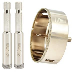 4 1/4 Inch Diamond Hole Saw + 3/8 inch Diamond Drill Bit for Glass, Porcelain Tile, Ceramics Pot, Marble and Granite