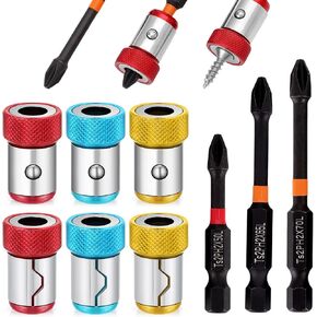 6 Pieces Strong Magnetic Screw Ring With 3 Pieces Ph2 Screwdriver Bit Set, 1/4 Inch/6.35 mm Universal Magnetizer Screw Removable for Hex Screwdriver and Power Bits