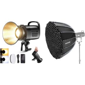 NEEWER CB120B 120W LED Video Light with 2.4G&APP Control COB Bi Color 2700K-6500K 78000lux and NS90P 35.4"/90cm Parabolic Softbox Bowens Mount, Quick Release with Diffusers