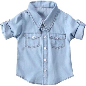 Baby Boys Girls Demin T-Shirt Adjustable Long Sleeve T-Shirt Top Sleeve Button Down Denim Blouse Casual Top 1-6T