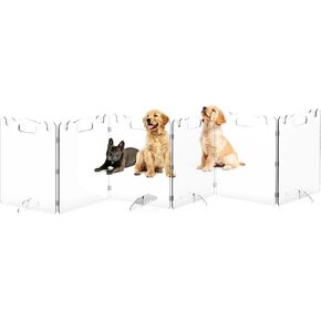 Clear Acrylic Pet Dog Gate - Folding Transparent Gates for Small Dogs Pets - Freestanding Foldable Tall Puppy Doggy Fence Door for Inside Indoor House Doorways Room Divider Barrier