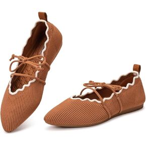 BEJINASH Women's Knitted Flats Pointed Toe Slip On Womens Shoes with Ruffled Vamp Elastic Rope Design for Casual Daily Ballets Shoes