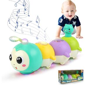 Baby Crawling Toys - with Music and LED Light, Musical Caterpillar Toys for 6-12-18 Months+, Infant Tummy Time Toys for Toddler Christmas Birthday Gifts Easter Basket Stuffers
