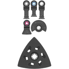 Bosch Starlock Oscillating Tool Blade Set with Case, Multitool Accessories Kit for Wood, All Purpose/Multi-Material, Drywall, Metal; and Sanding Pad for Oscillating Tool, Bundle (6-Pieces)