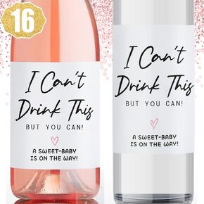 Konsait 16pcs Baby Announcements Ideas Baby Reveal Surprise Pregnancy Announcement sign Wine Labels for a Gender Reveal Gift Ideas or Baby Shower Party ● I can't drink this but you can