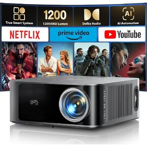 [1200 ANSI/NETFLIX المرخصة/36W Dolby Audio] جهاز عرض ذكي مع WIFI 6 و 2-Way-Way Focus و Keystone ، Toptro X9 4K Projector Outdoor Movie ، Gray