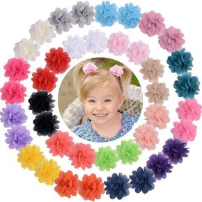 40PCS 2" Chiffon Flower Hair Clips Baby Girls Fully Lined Non Slip Hairpins Hair Accessories for Girls Newborns Infants Toddlers Gifts