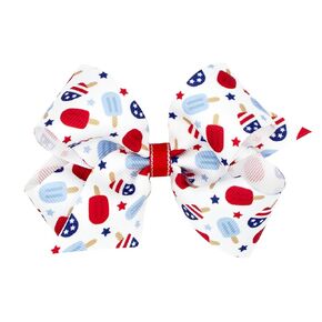 Wee Ones Girls' Print Americana Fourth of July Grosgrain Hair Bow on WeeStay no-slip clip, Handmade, Medium, Popsicle