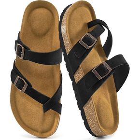 Ablanczoom Comfortable Sandals Womens Slides: Cork Footbed Beach Summer Women Sandal Shoes with Adjustable Buckle