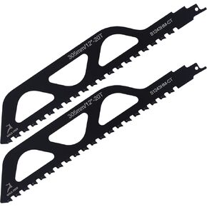 2PCS 12Inch Masonry Reciprocating Saw Blade Tipped Cutting Recip Saw Blades Demolition Saw Blade for Cutting Red Brick, Light Brick, Fiber Cement, Aerated Concrete,Cinder Block (305mm/12)