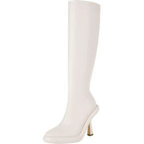 Taepusr Women's Platform Boots Stiletto High Heel Mid Calf Boots مرنة جولة في الكاحل أحذية الكاحل مع حذاء أزياء سستة الجانبية تمتد للنساء